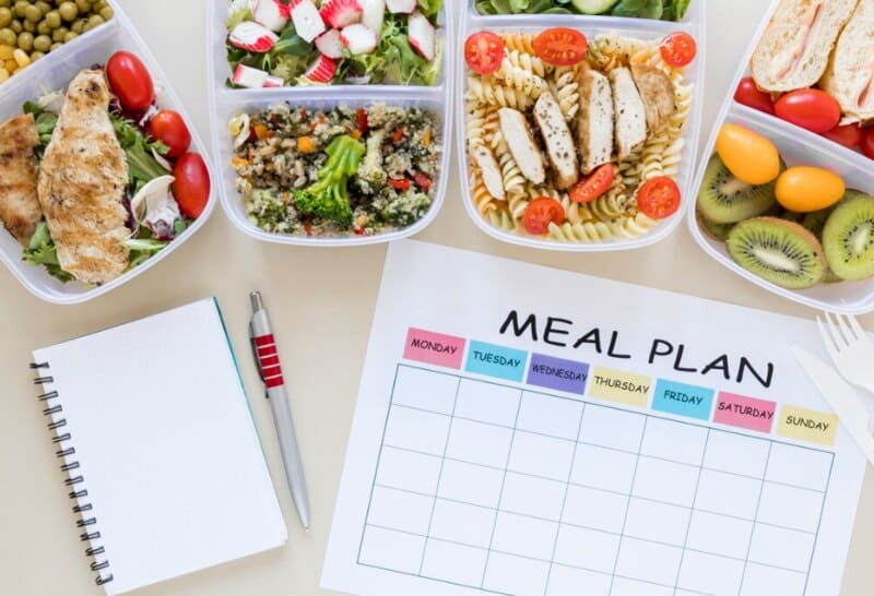 An organised weekly meal plan featuring a balanced selection of nutritious foods